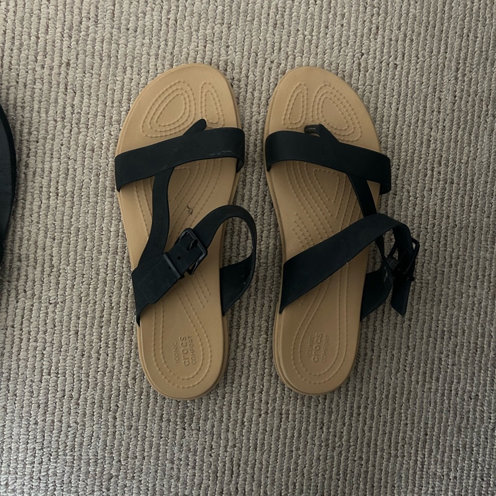 CROCS Black and Tan Sandals